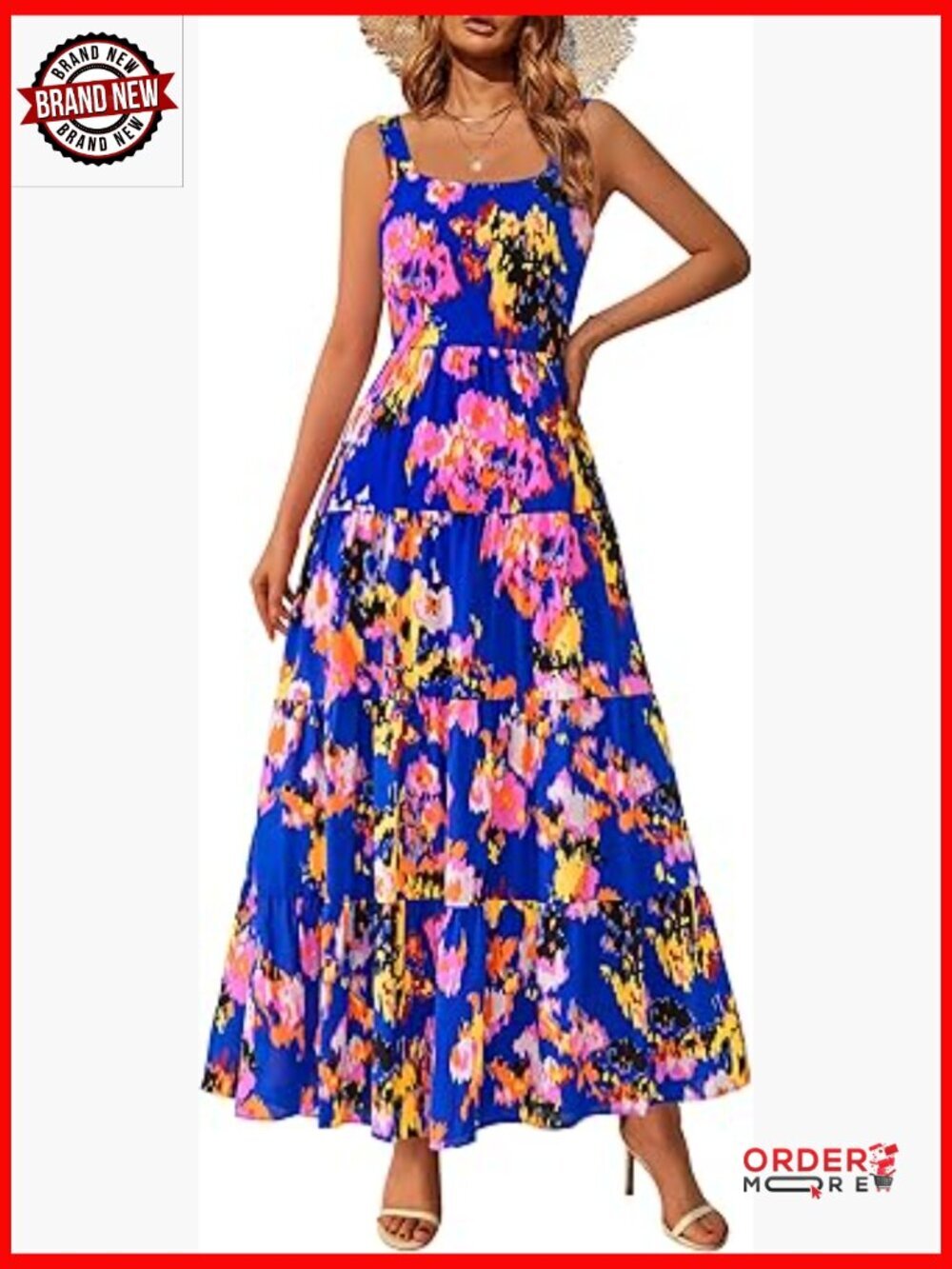 Womens Floral Maxi Dress Ruffle Boho Beach Vacation Sundress Square Neck